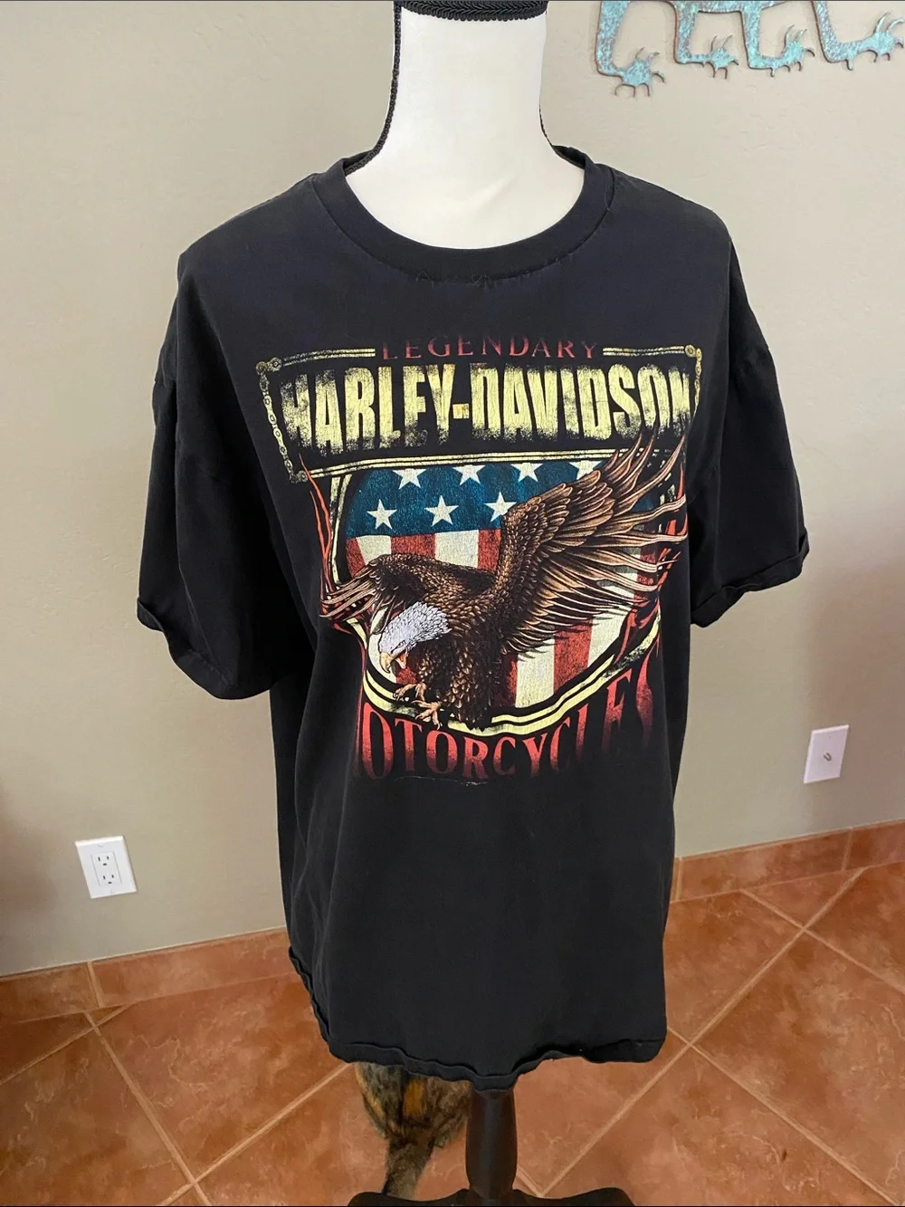 Harley-Davidson Black Graphic Tee with Eagle and American Flag